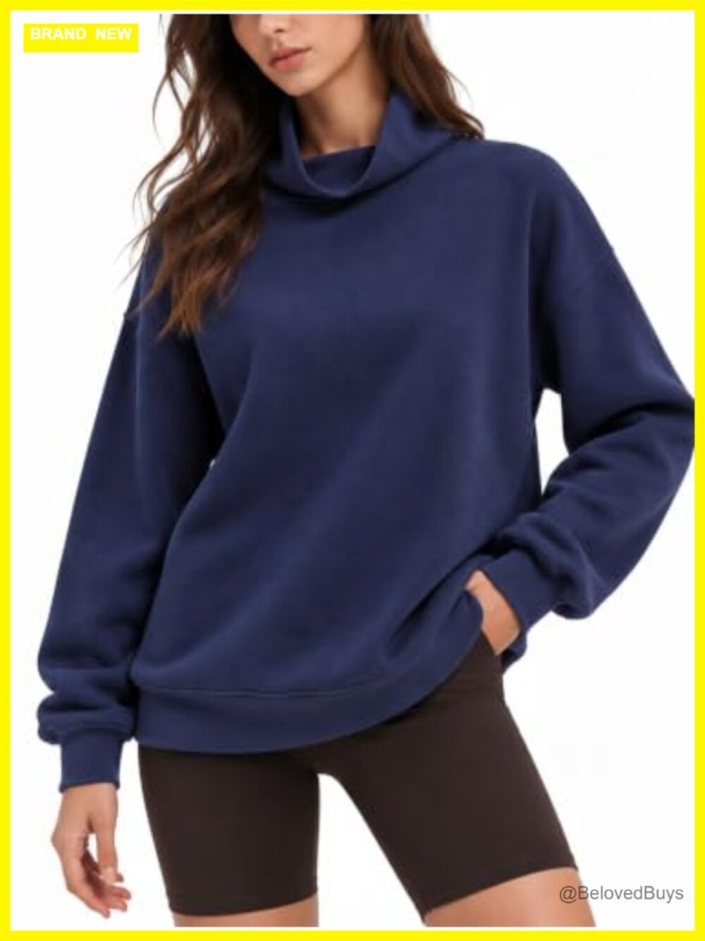 Mock Neck Sweatshirt Fleece Lined Oversized Pullover with Pockets